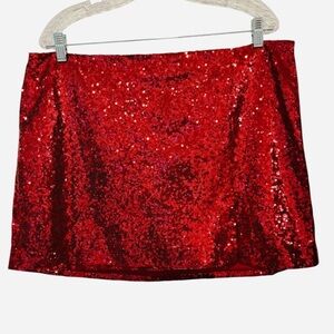 ASTR the Label Sequin Holiday Party Burgundy Red Wine Mini Skirt Size XL